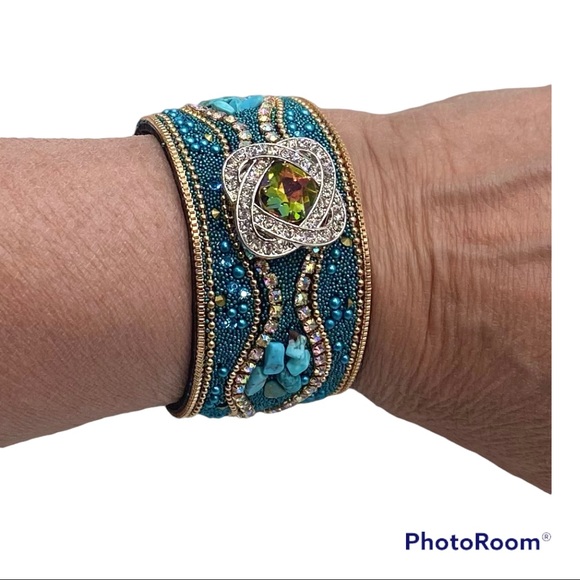Turquoise & Gold Boho Cuff Bracelet w/ Multicolored Sparkling 18mm Ginger Snap! - Picture 16 of 16